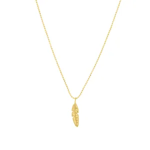 14kt Yellow Gold Feather Necklace 18"