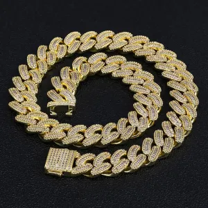 16mm Iced Out Baguette Cut Cuban Choker Chain in 14K Gold