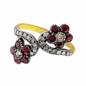 1890's Antique Flower Diamond Ruby Ring