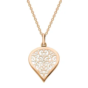 18ct Rose Gold Bauxite Flore Filigree Medium Heart Necklace