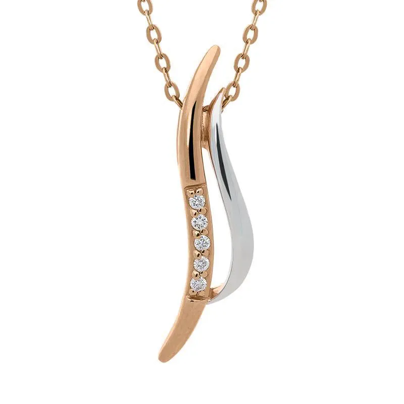 18ct Rose Gold Diamond Double Wave Necklace