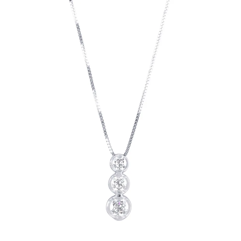 18ct White Gold Trilogy Drop Bezel Set 0.33ct Diamond Necklace KSI3934WR5J