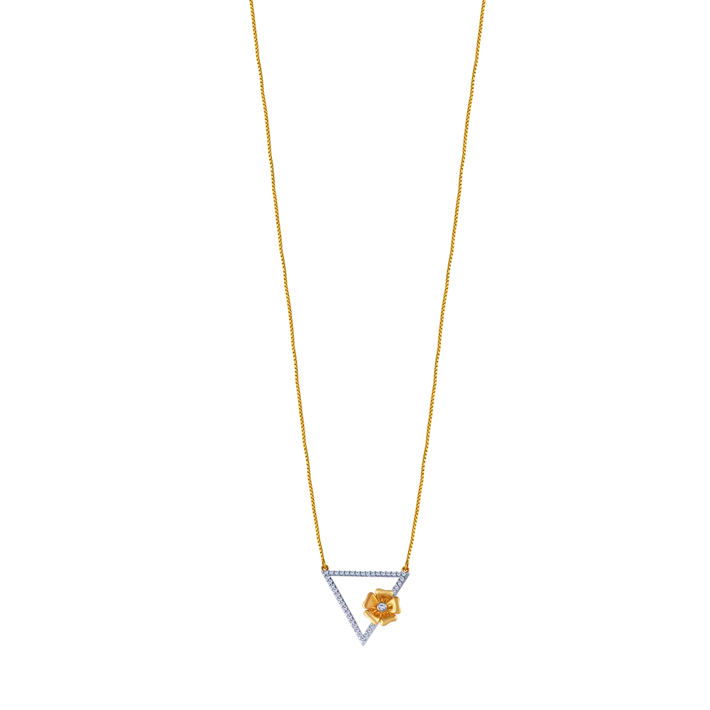 18k Triangle Shape Diamond Necklace With A Flower