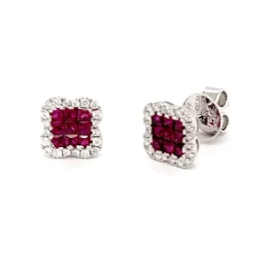 18k White Gold 0.85 Ct Ruby, 0.21 Ct Diamond Earring