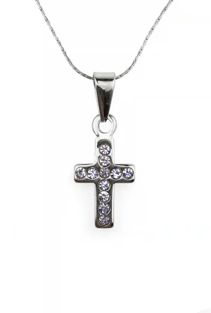 18K White Gold 2 ct Created Diamond Cross Stud Necklace Plated 18 inch