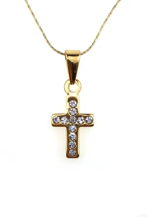 18K Yellow Gold 2 ct Created Diamond Cross Stud Necklace Plated 18 inch