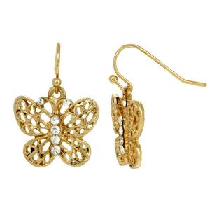 1928 Jewelry&reg; Gold Tone Crystal Accent Filigree Butterfly Drop Earrings