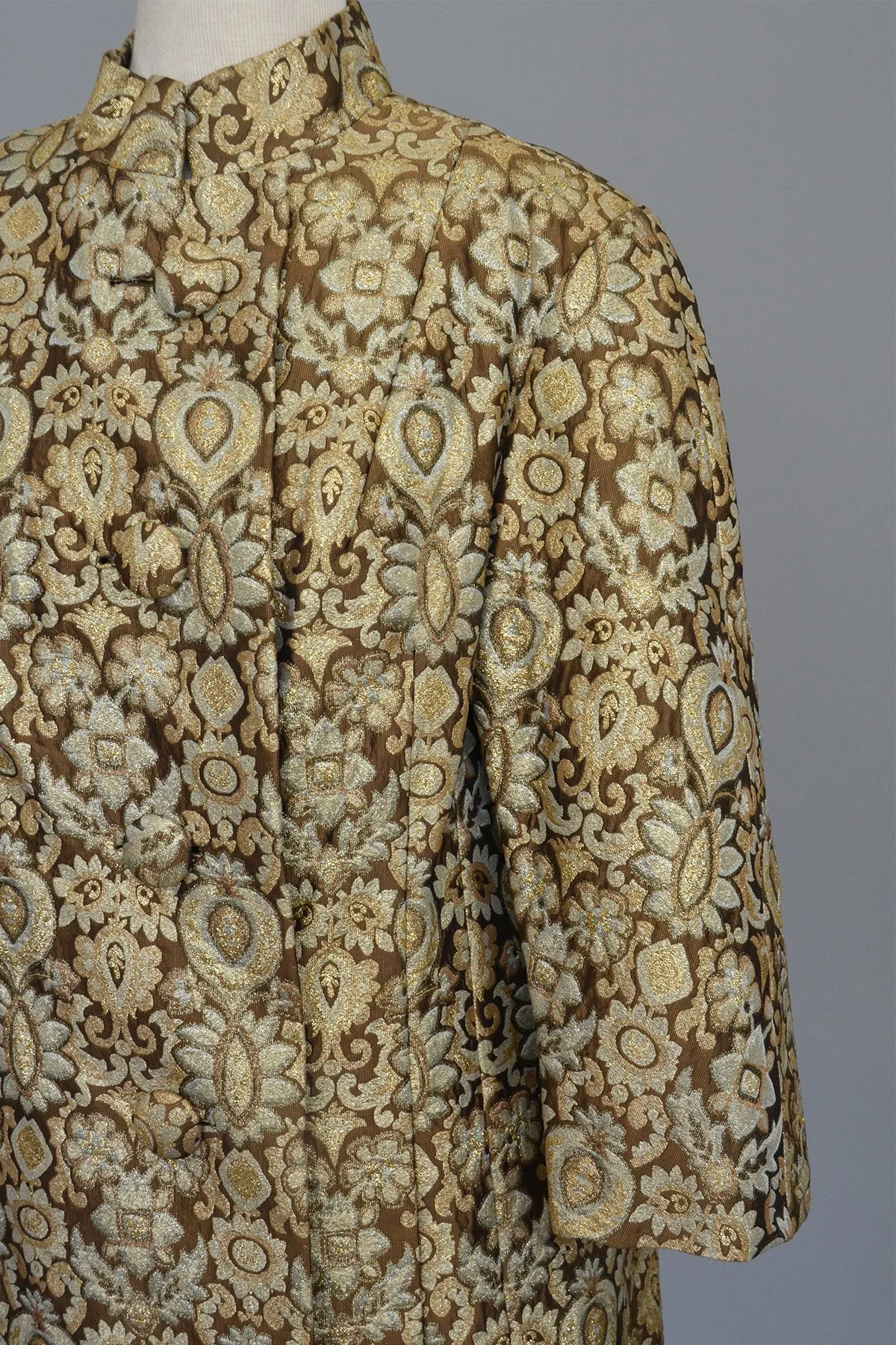 1960's Copper Bronze Brocade MOD Cocktail Evening Coat Mad Men, Size M/L