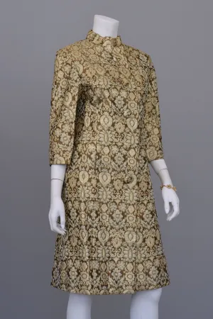 1960's Copper Bronze Brocade MOD Cocktail Evening Coat Mad Men, Size M/L