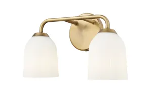 2 Lamps Norah Vanity Light - Vintage Brass - Opal Ribbed Glass - 15in. Wide