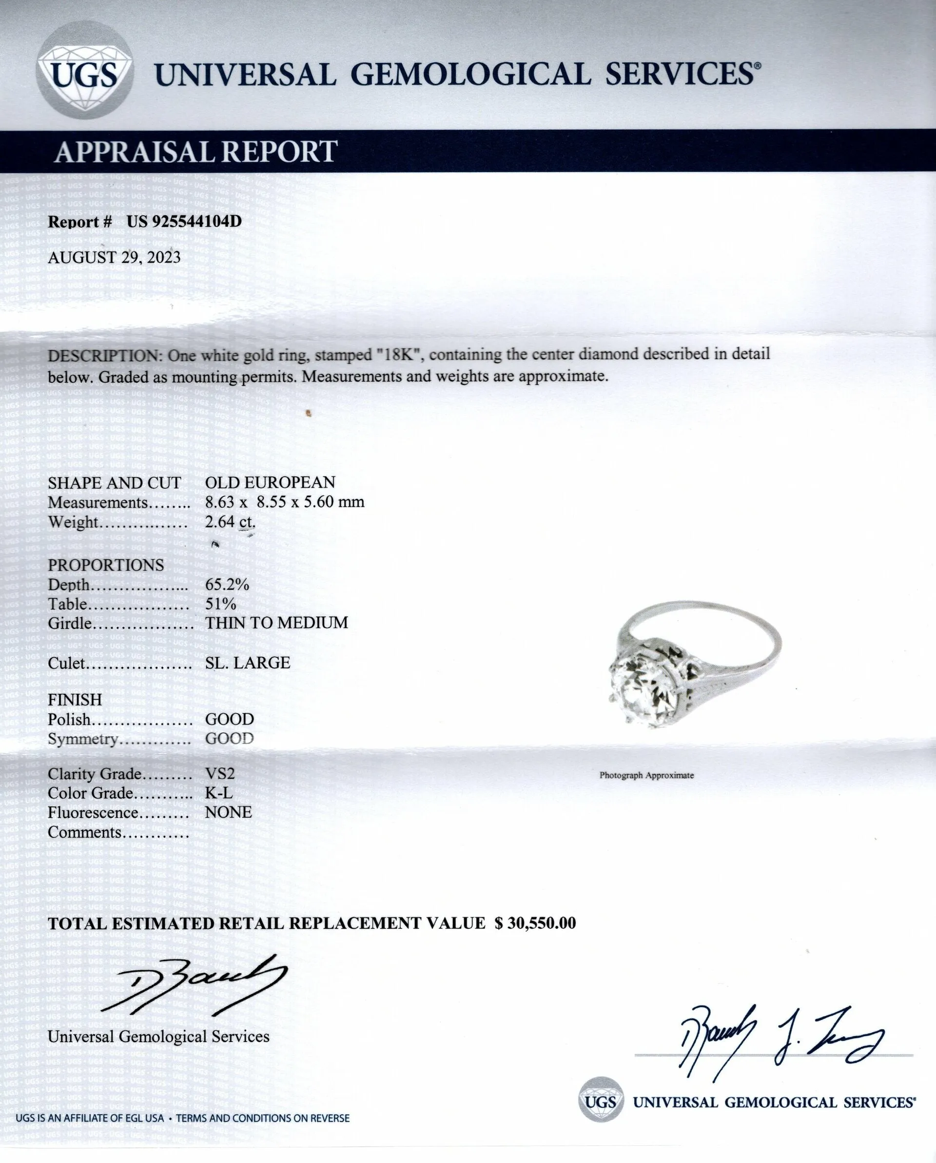 2.64ct OLD EUROPEAN CUT DIAMOND ENGAGEMENT RING CERTIFIED VS2 VINTAGE 18k 2.5ct