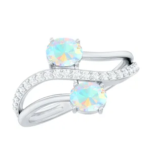 3/4 CT Two Stone Ethiopian Opal and Diamond Engagement Ring