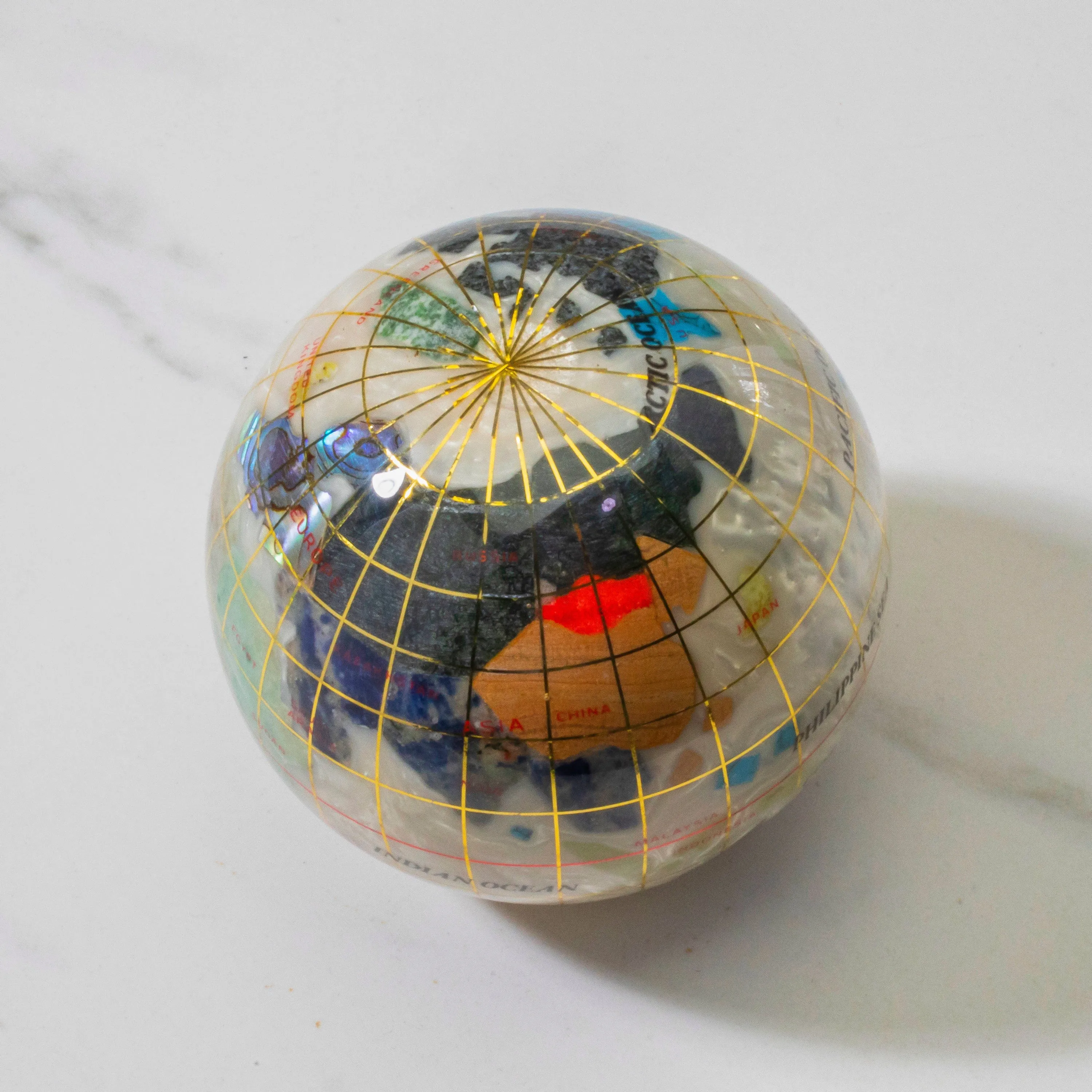 3" Gemstone Globe Paperweight with Opal Opalite Ocean