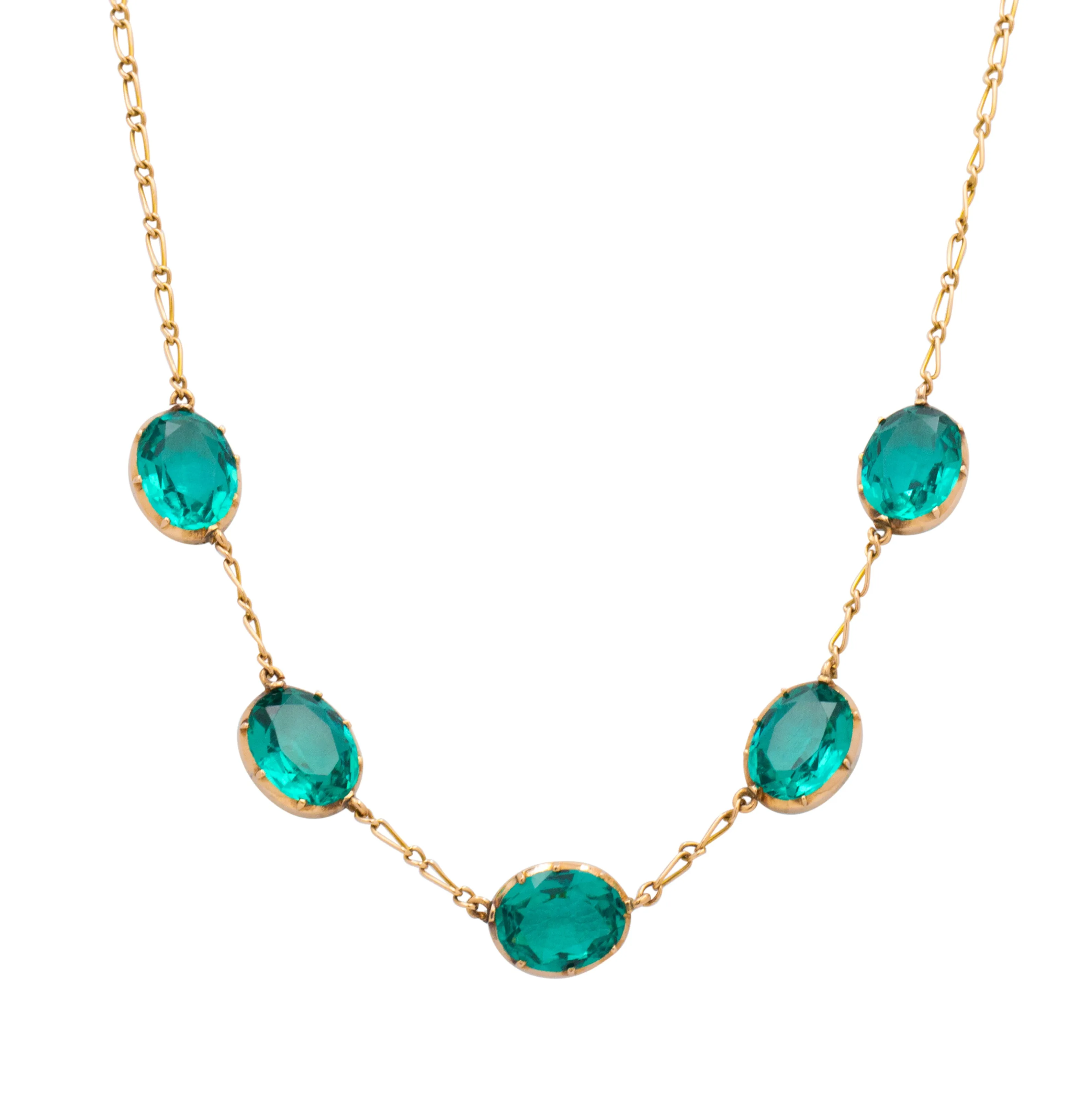 9ct Gold Antique Green Paste Necklace