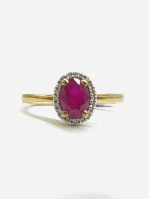 9ct Yellow Gold Ruby & Diamond Cluster Ring  71R162ZRU9