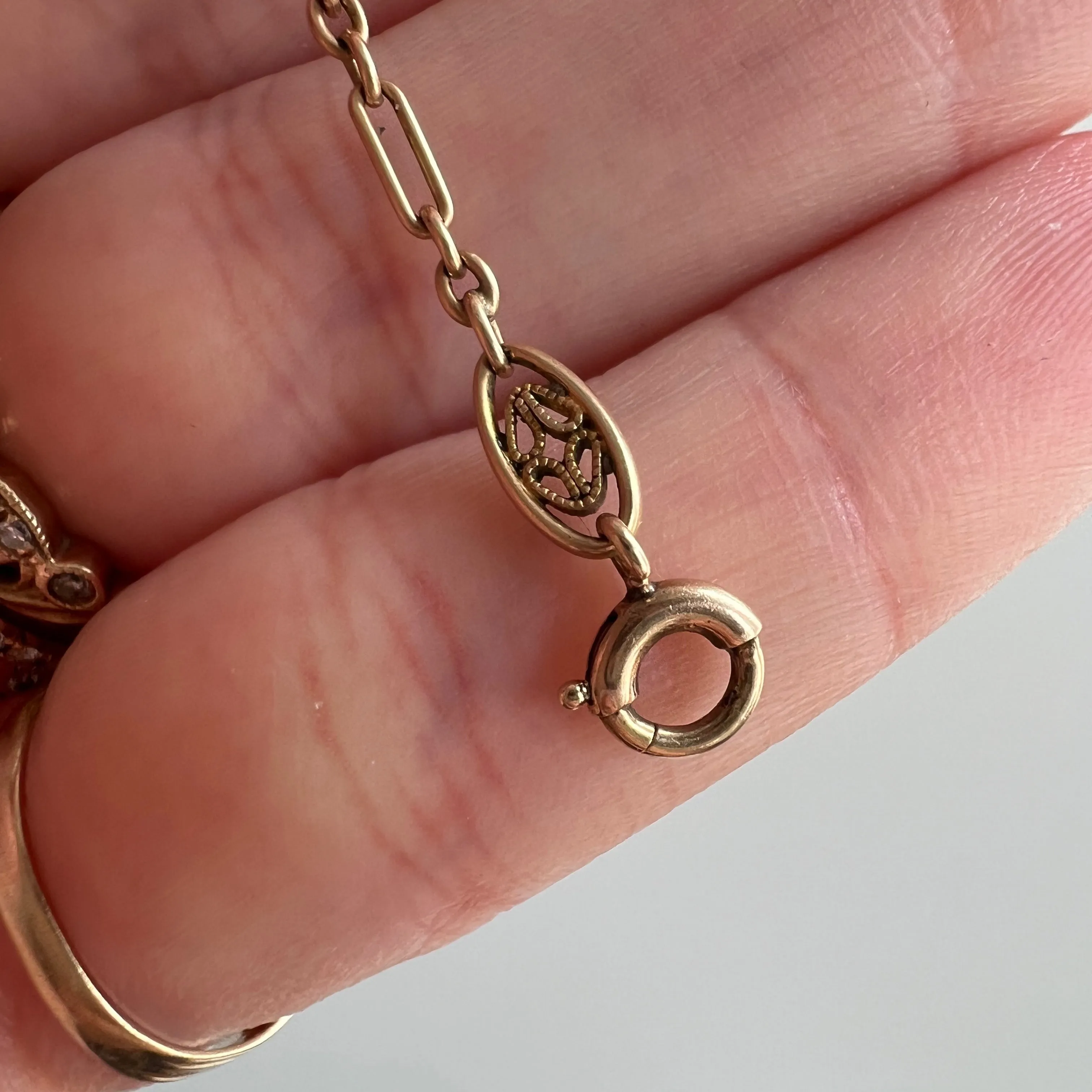 A N T I Q U E // filigree length / 14k rosy gold filigree link trombone chain extender / 5 3/8"