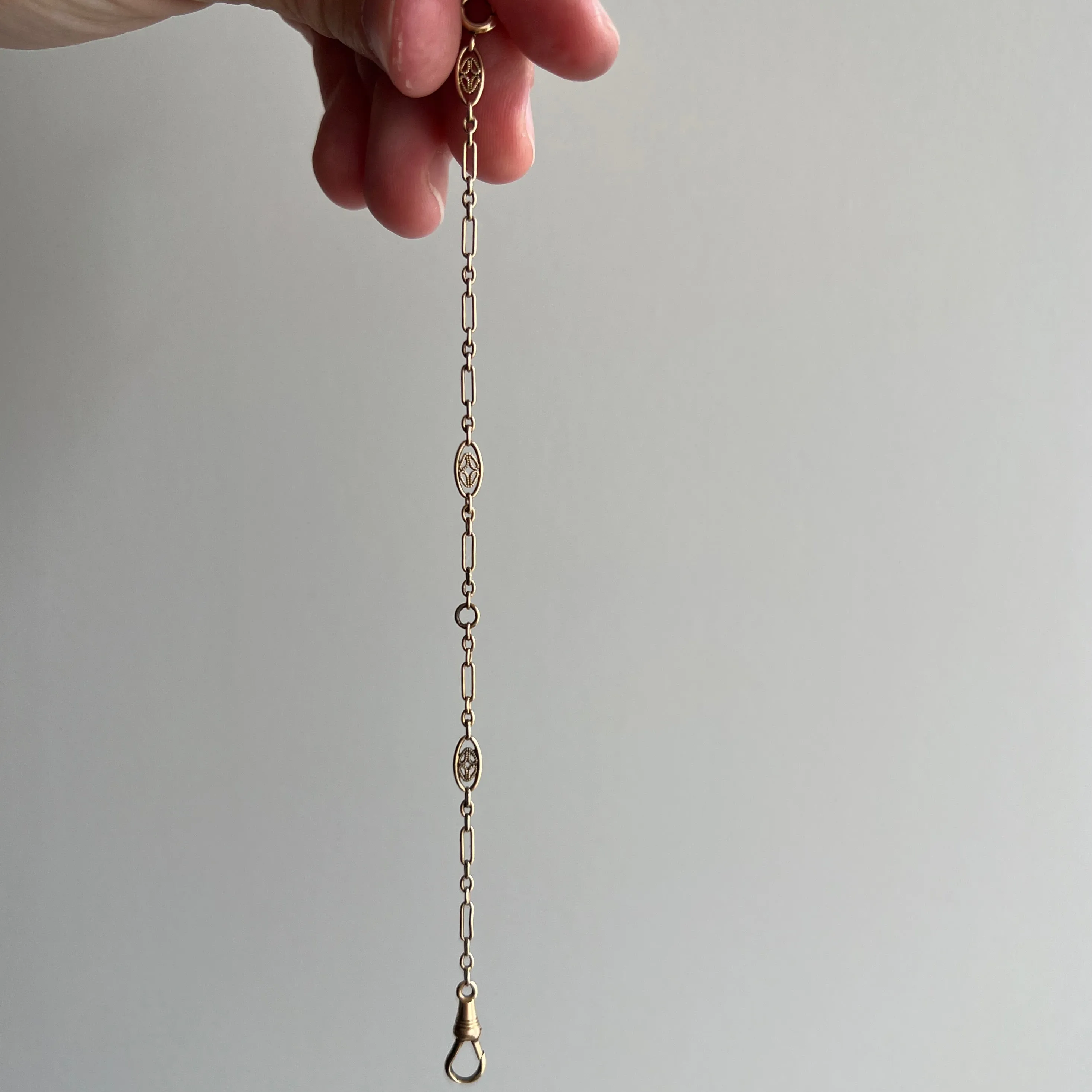 A N T I Q U E // filigree length / 14k rosy gold filigree link trombone chain extender / 5 3/8"