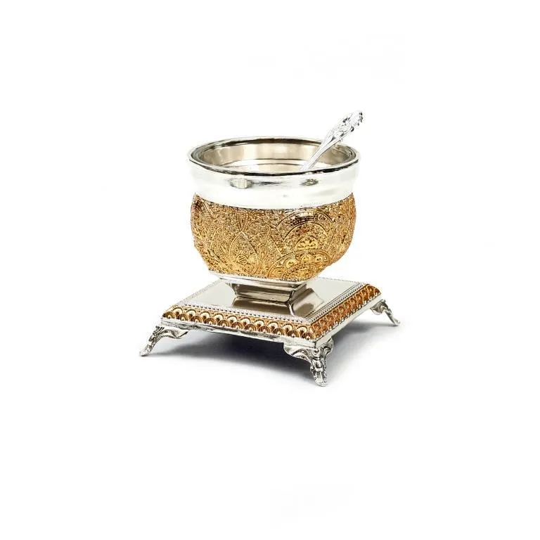 A&M Gold Filigree Salt Holder With Spoon 1pc