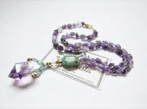 Amethyst Point Pendant Beaded Necklace