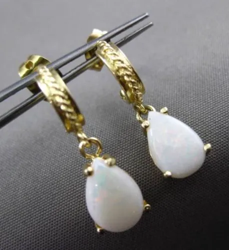 ANTIQUE 1.50CT AAA OVAL OPAL 14KT YELLOW GOLD FILIGREE HANGING EARRINGS #23456