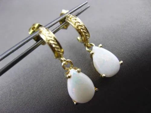 ANTIQUE 1.50CT AAA OVAL OPAL 14KT YELLOW GOLD FILIGREE HANGING EARRINGS #23456