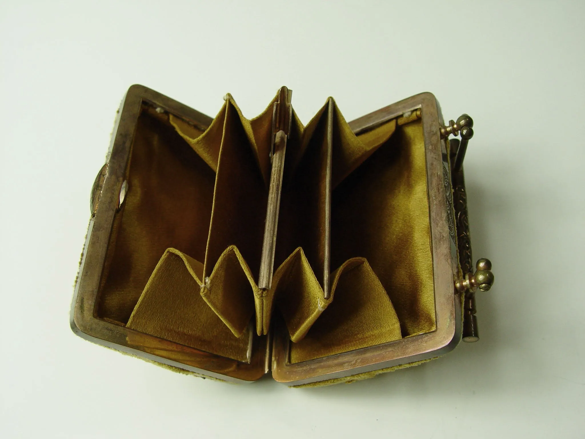 Antique Velvet & Brass Filigree Pocketbook Purse