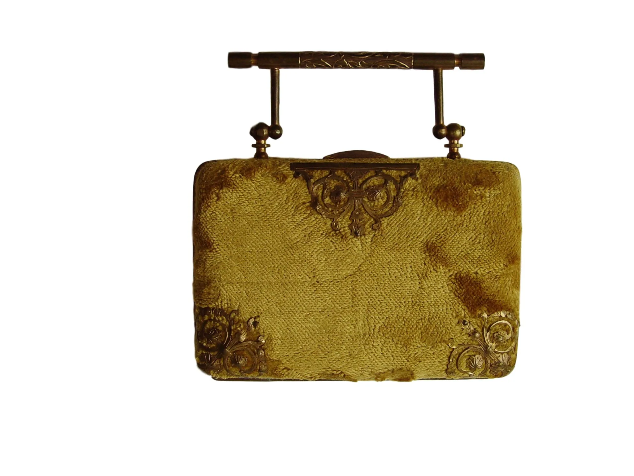 Antique Velvet & Brass Filigree Pocketbook Purse