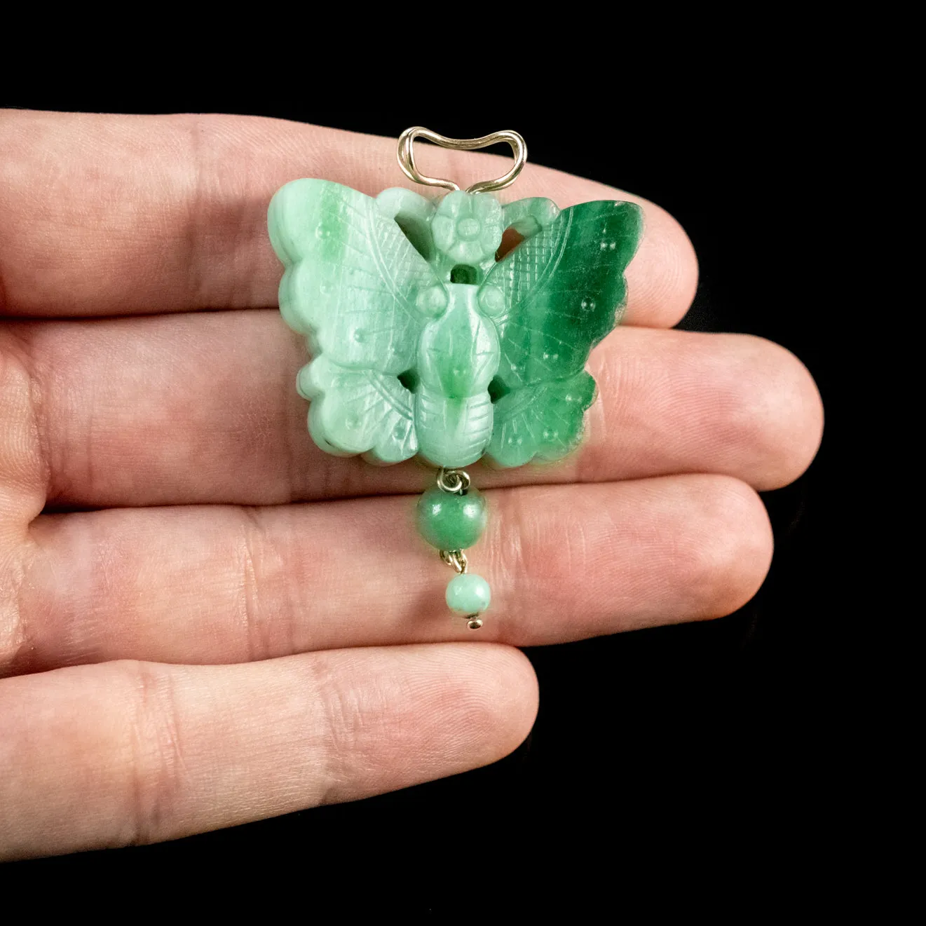 Antique Victorian Jadeite Butterfly Pendant 18Ct Gold Circa 1900 Jade Cert