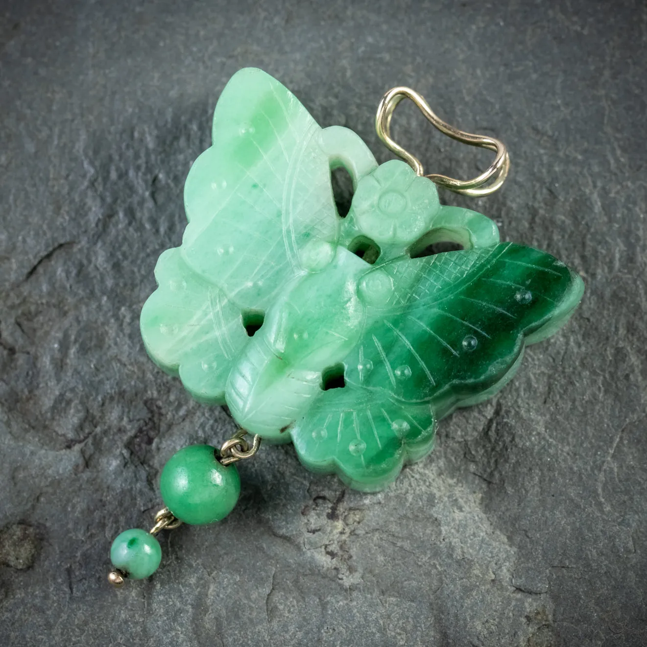 Antique Victorian Jadeite Butterfly Pendant 18Ct Gold Circa 1900 Jade Cert