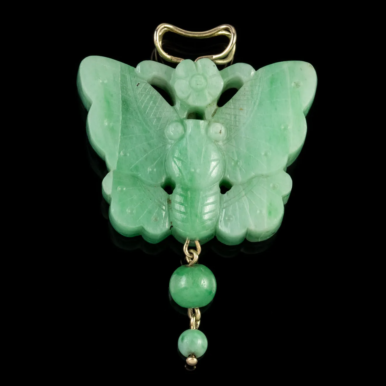 Antique Victorian Jadeite Butterfly Pendant 18Ct Gold Circa 1900 Jade Cert