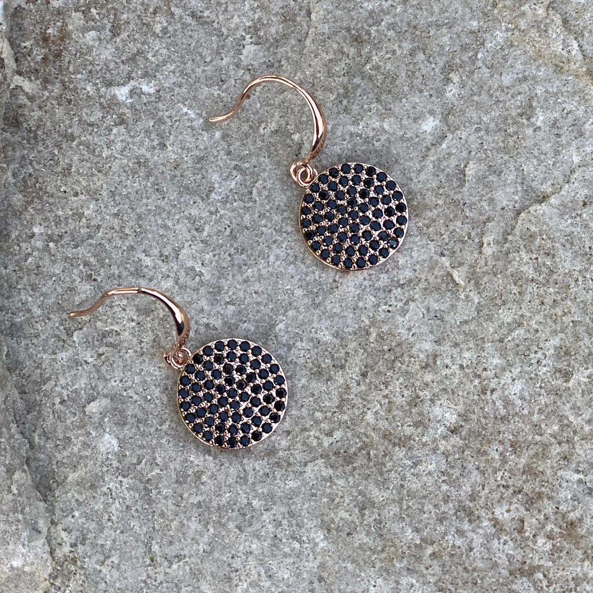 Arina Black Crystals Rose Gold Drop Earrings