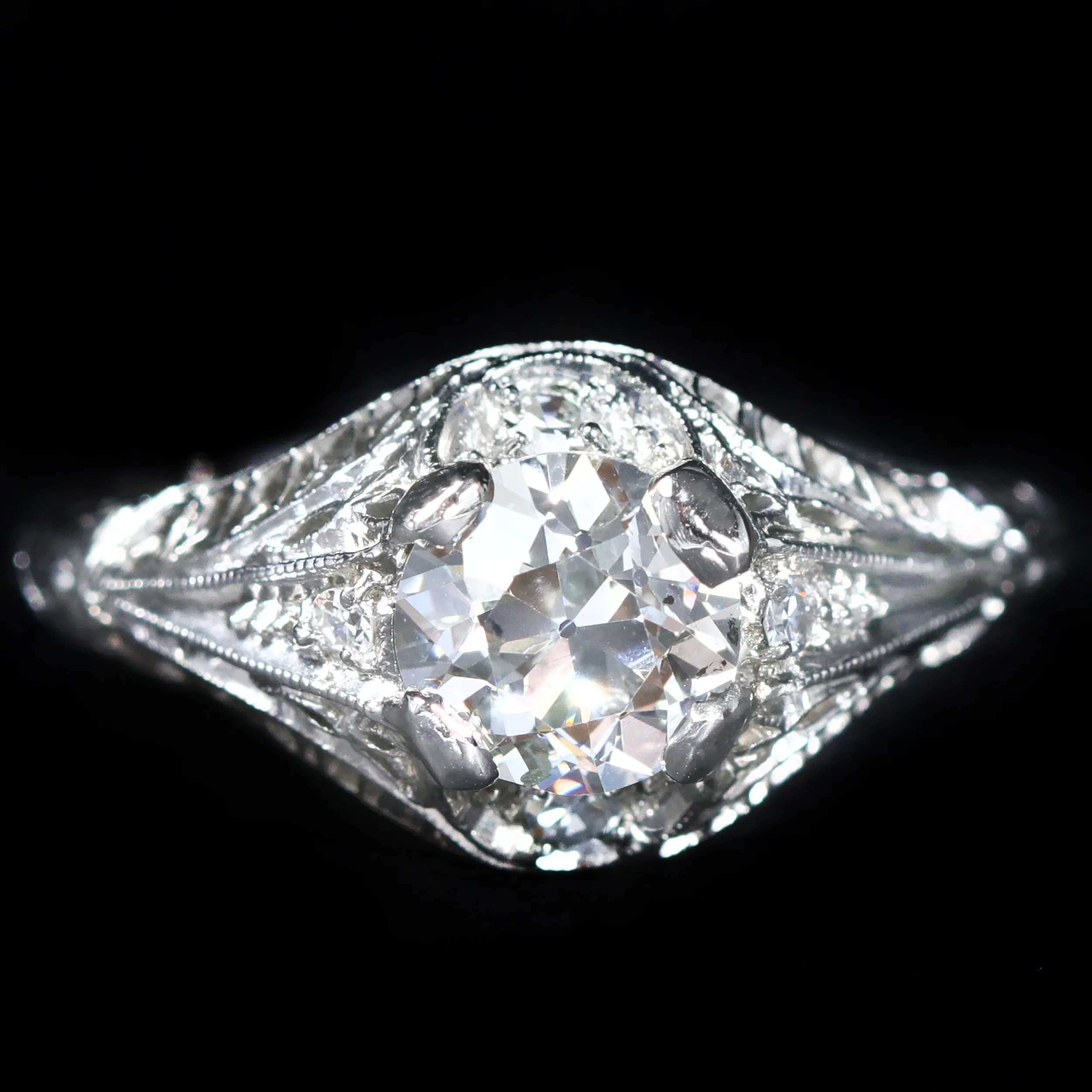 Art Deco Platinum 1.10 Carat Old European Cut Diamond Engagement Ring