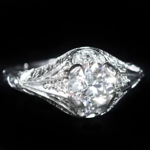 Art Deco Platinum 1.10 Carat Old European Cut Diamond Engagement Ring