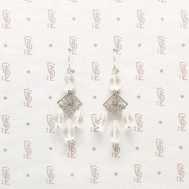 Art Deco Style Crystal & Filigree Earrings by Brin