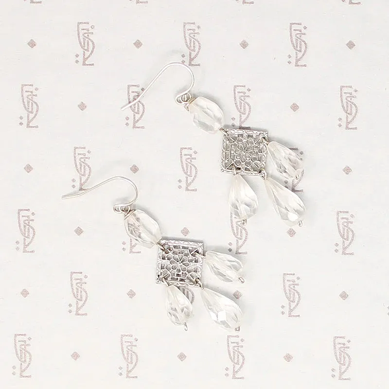 Art Deco Style Crystal & Filigree Earrings by Brin