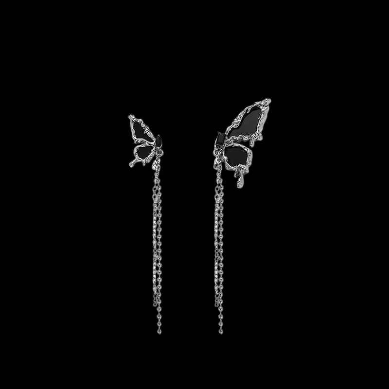 Black Liquid Butterfly Alloy Stud Earrings