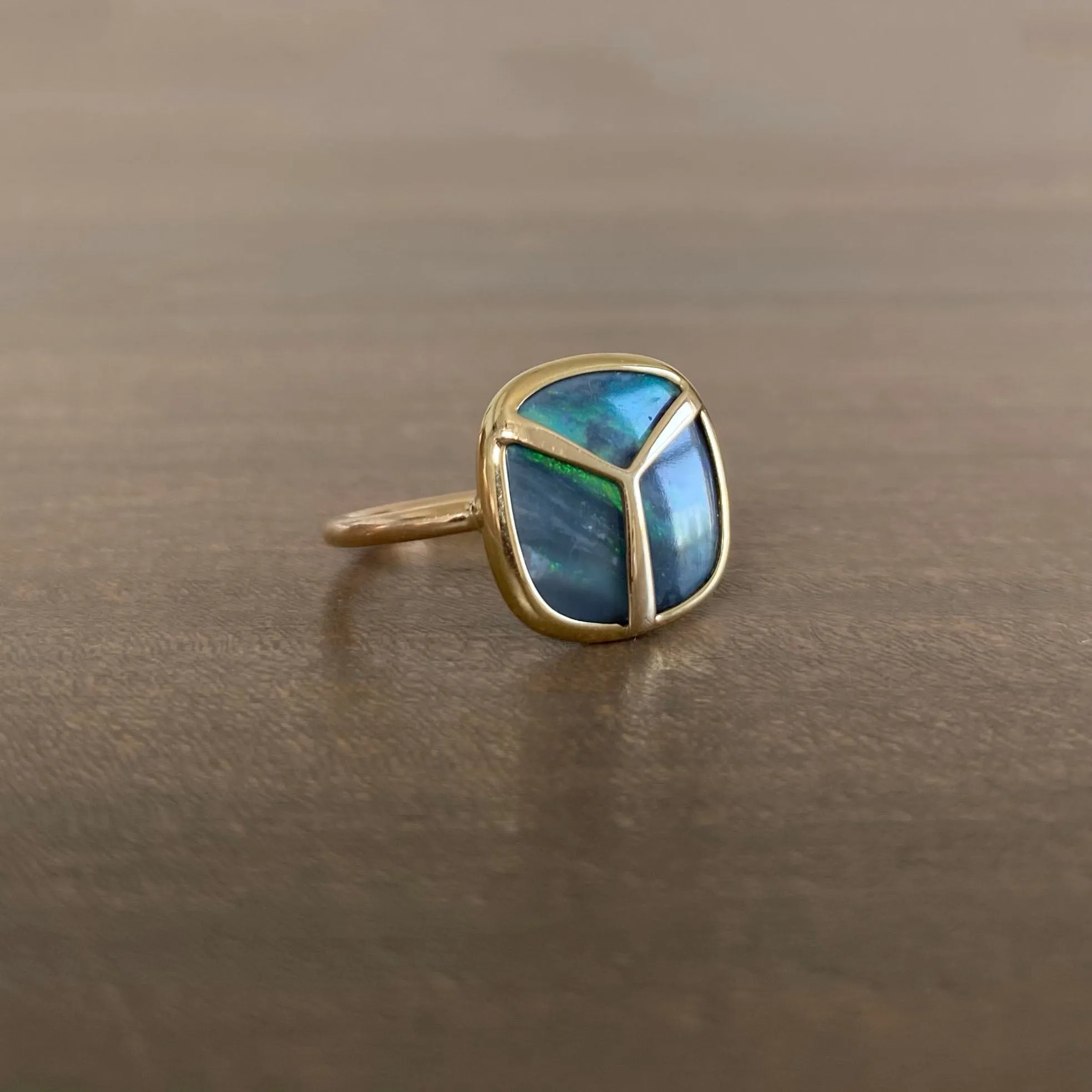 Black Opal Lucky Scarab Ring