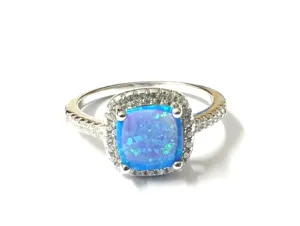 Blue Opal & Cubic Zirconia Ring - Sterling Silver