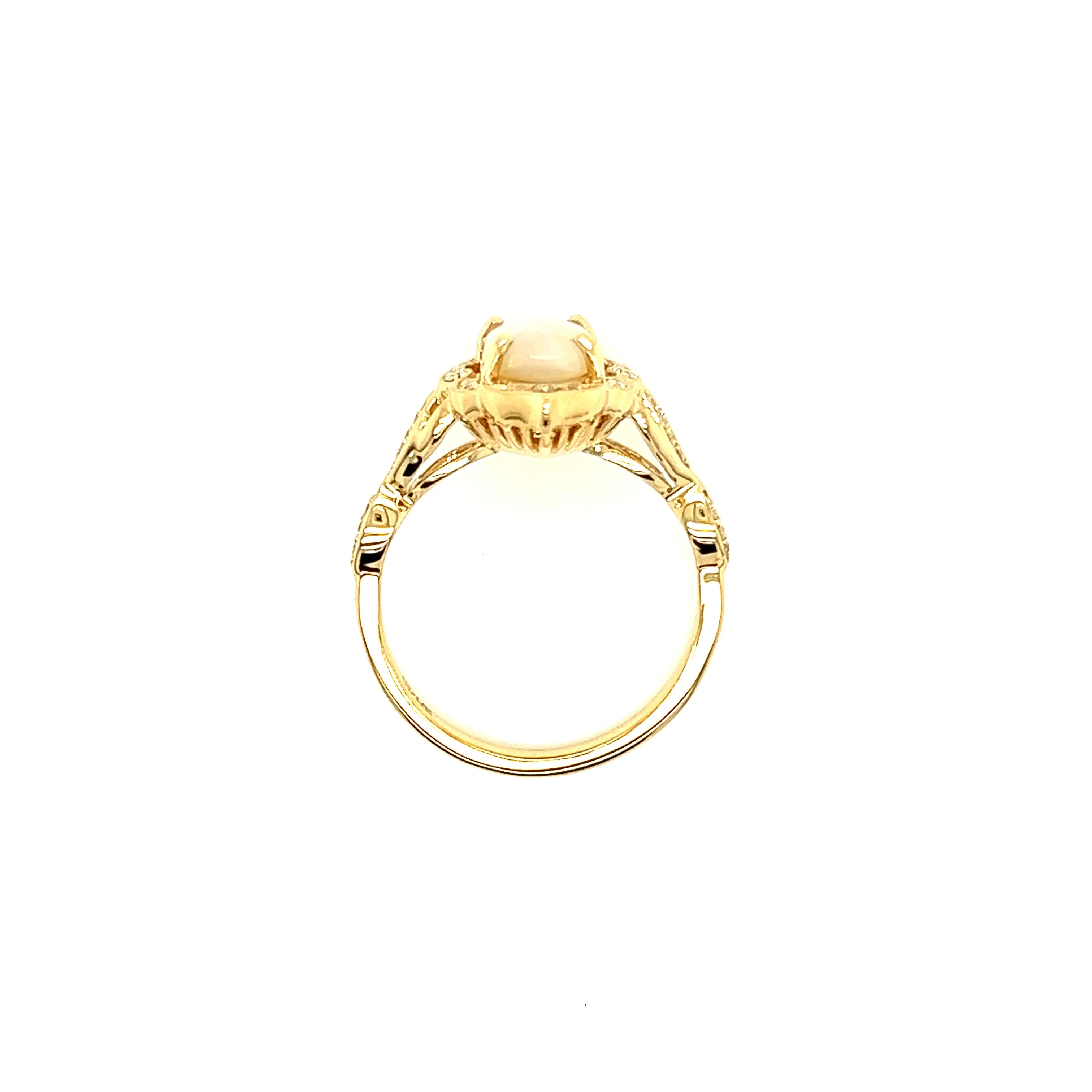 Cabochon White Opal Ring with 0.125ctw of Diamonds in 14K Yellow Gold