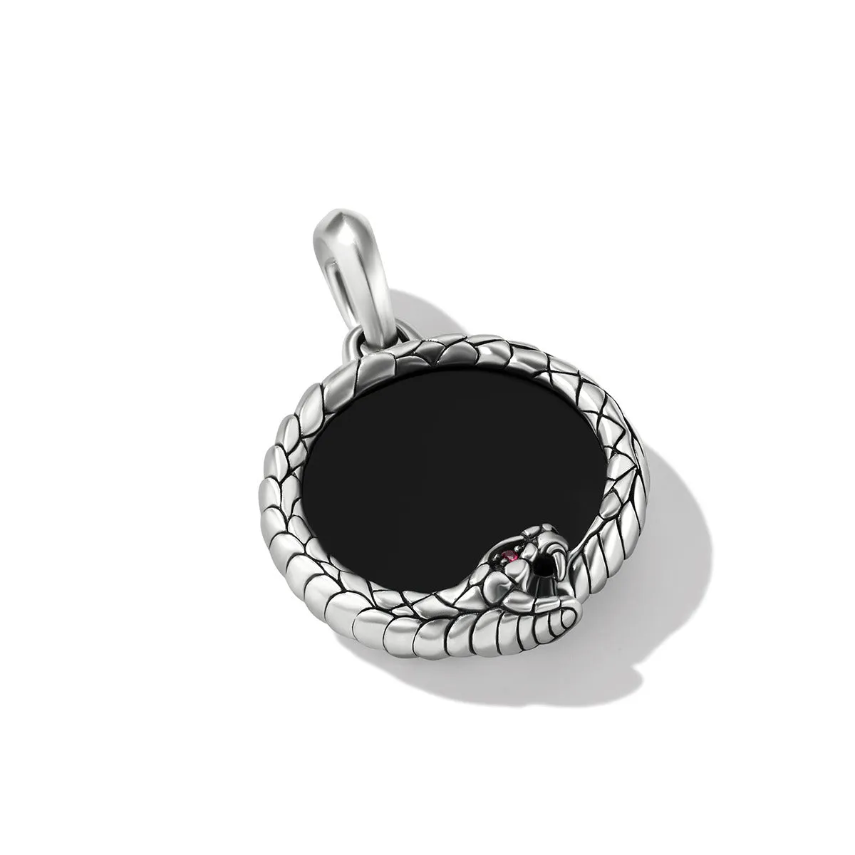 Cairo Ouroboros Amulet in Sterling Silver with Black Onyx and Ruby