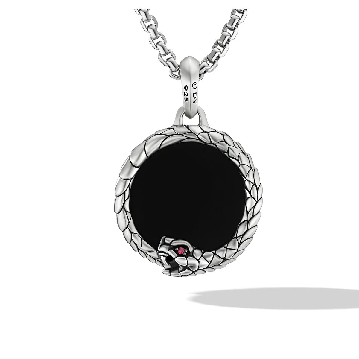 Cairo Ouroboros Amulet in Sterling Silver with Black Onyx and Ruby