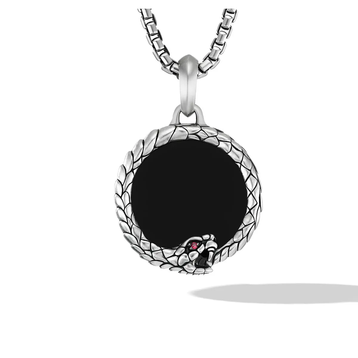 Cairo Ouroboros Amulet in Sterling Silver with Black Onyx and Ruby