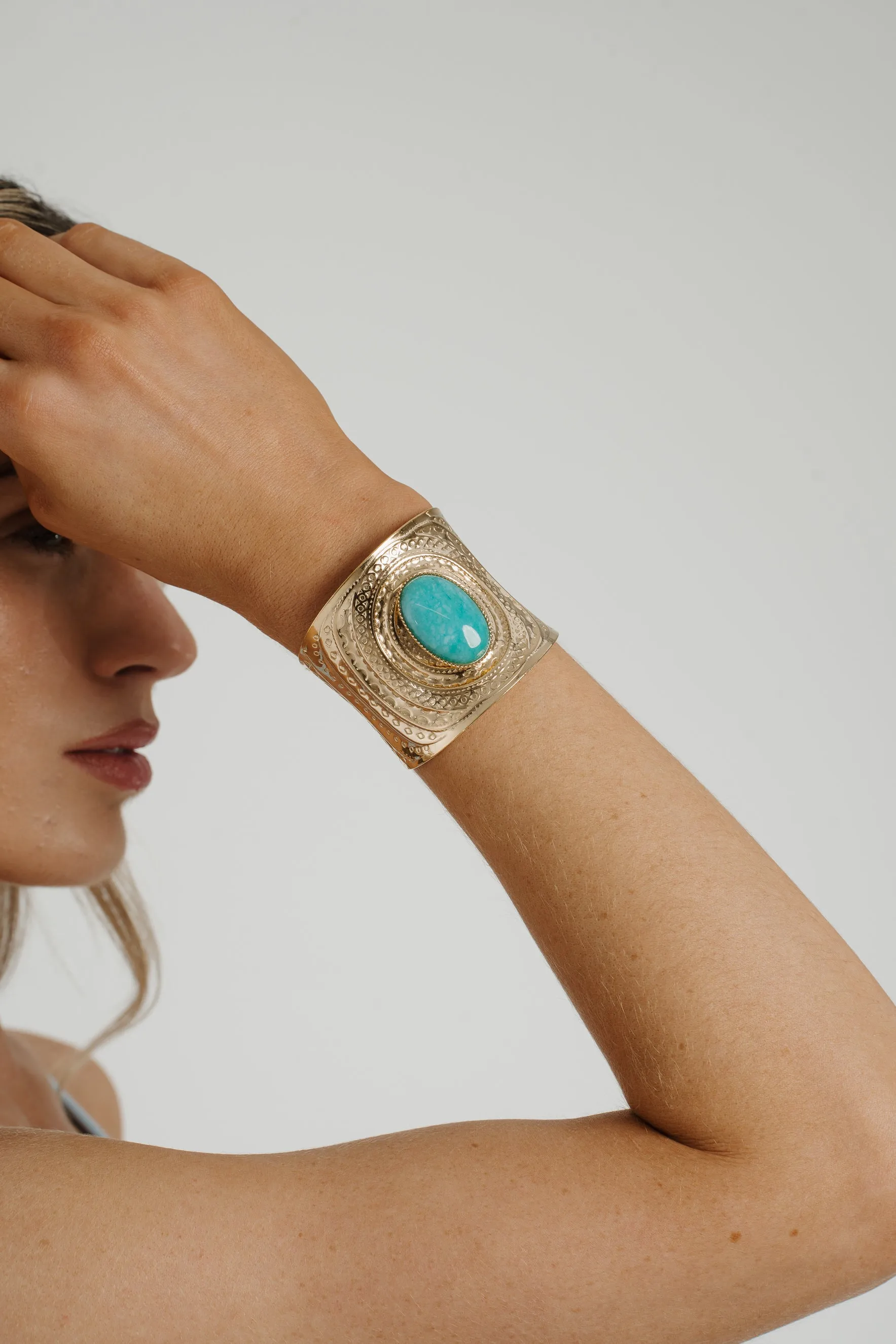 Cameron Turquoise Stone Cuff In Gold