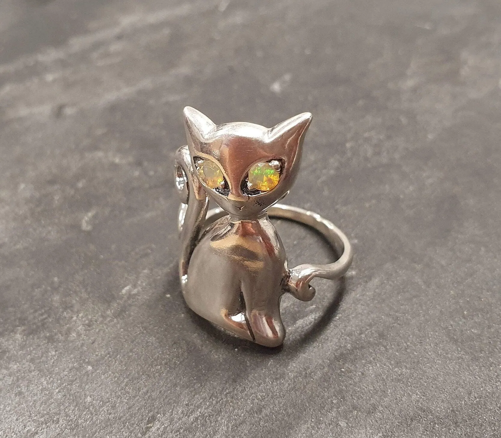 Cat Opal Ring - Natural Opal Ring - Silver Cat Ring