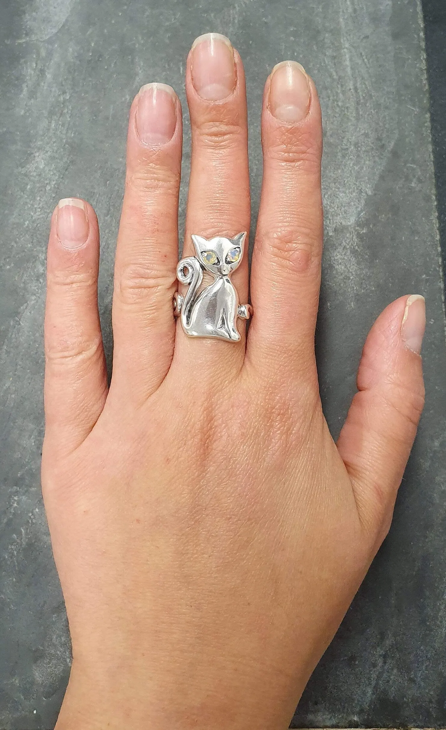 Cat Opal Ring - Natural Opal Ring - Silver Cat Ring