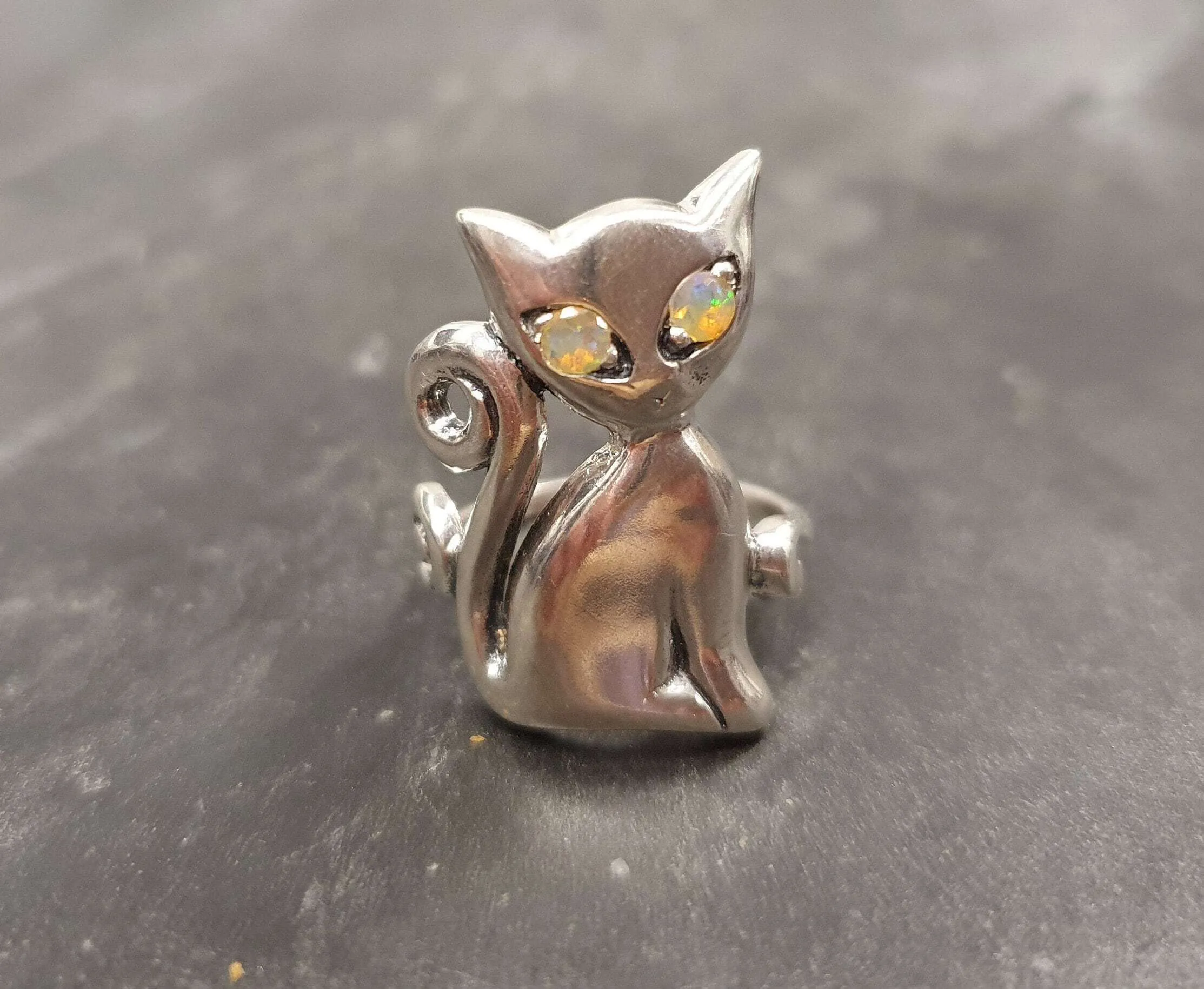 Cat Opal Ring - Natural Opal Ring - Silver Cat Ring