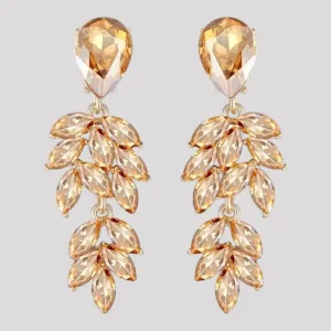 Champagne or Silver Crystal Leaf Drop Earrings