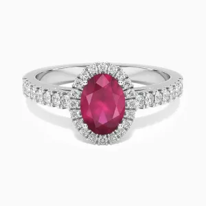 Classic Oval Ruby Halo Ring in Sterling Silver