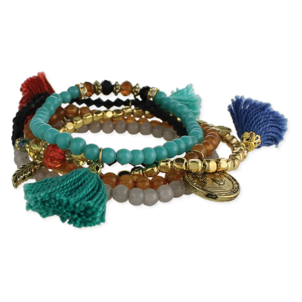 Coin and Tassel Beaded Bracelets