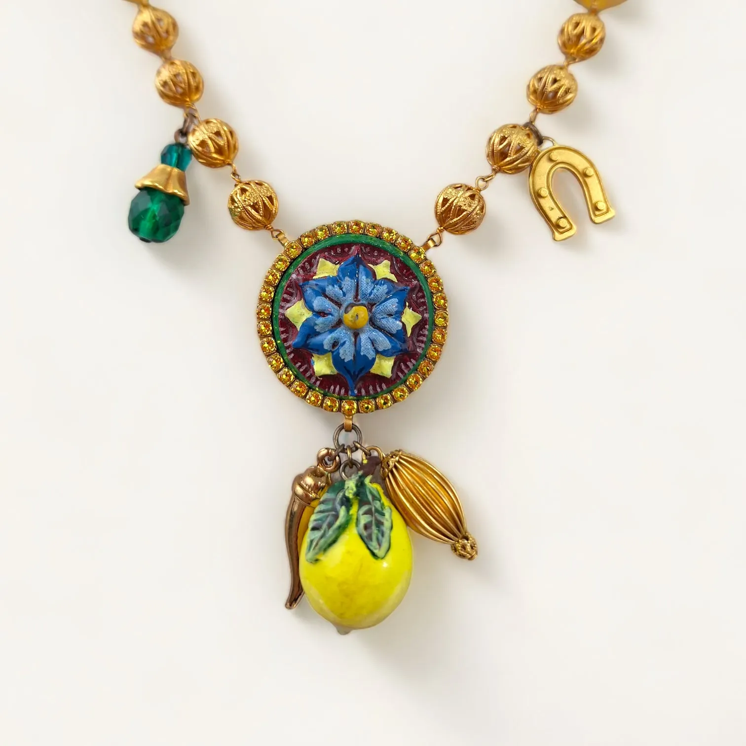 Colar Dolce & Gabbana Filigree Crystal Lemon Necklace Chocker Gold